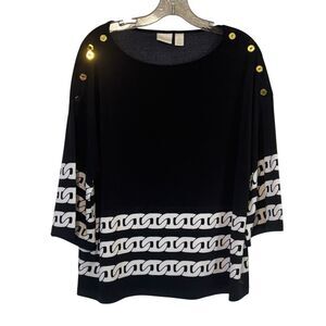 Chico’s Travelers Black and White Chain Print Women's Dressy Top